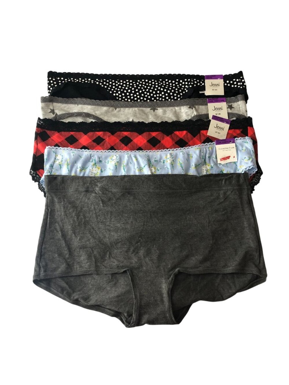 Jenni Charter Club Alfani Bikini Brief Boyshort Panties 5 Pair Gray Black XXL